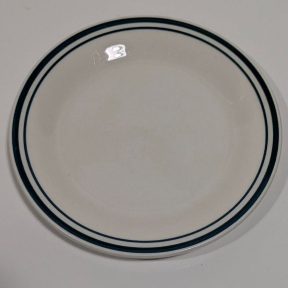 Mainstays White 7" Plate With Blue Double Stripe Design Dishwasher & Microwave S